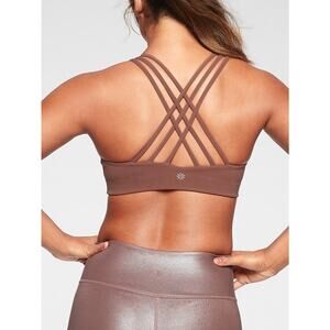 Athleta Hyper Focused Sports Bra Strappy Back Womens Large Cinnamon Brown Lined